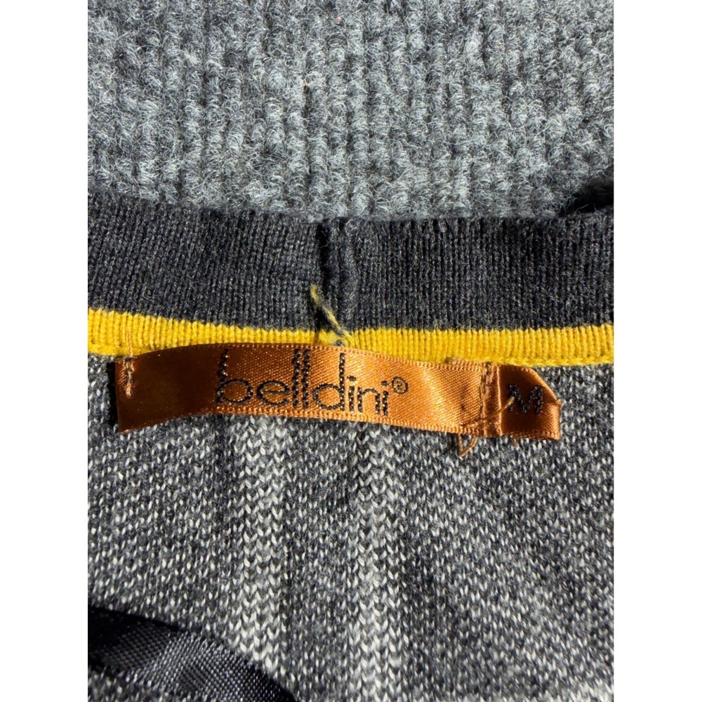 Belldini Grey White Windowpane Plaid Open Front Cardigan Yellow Trim Medium - Picture 3 of 9